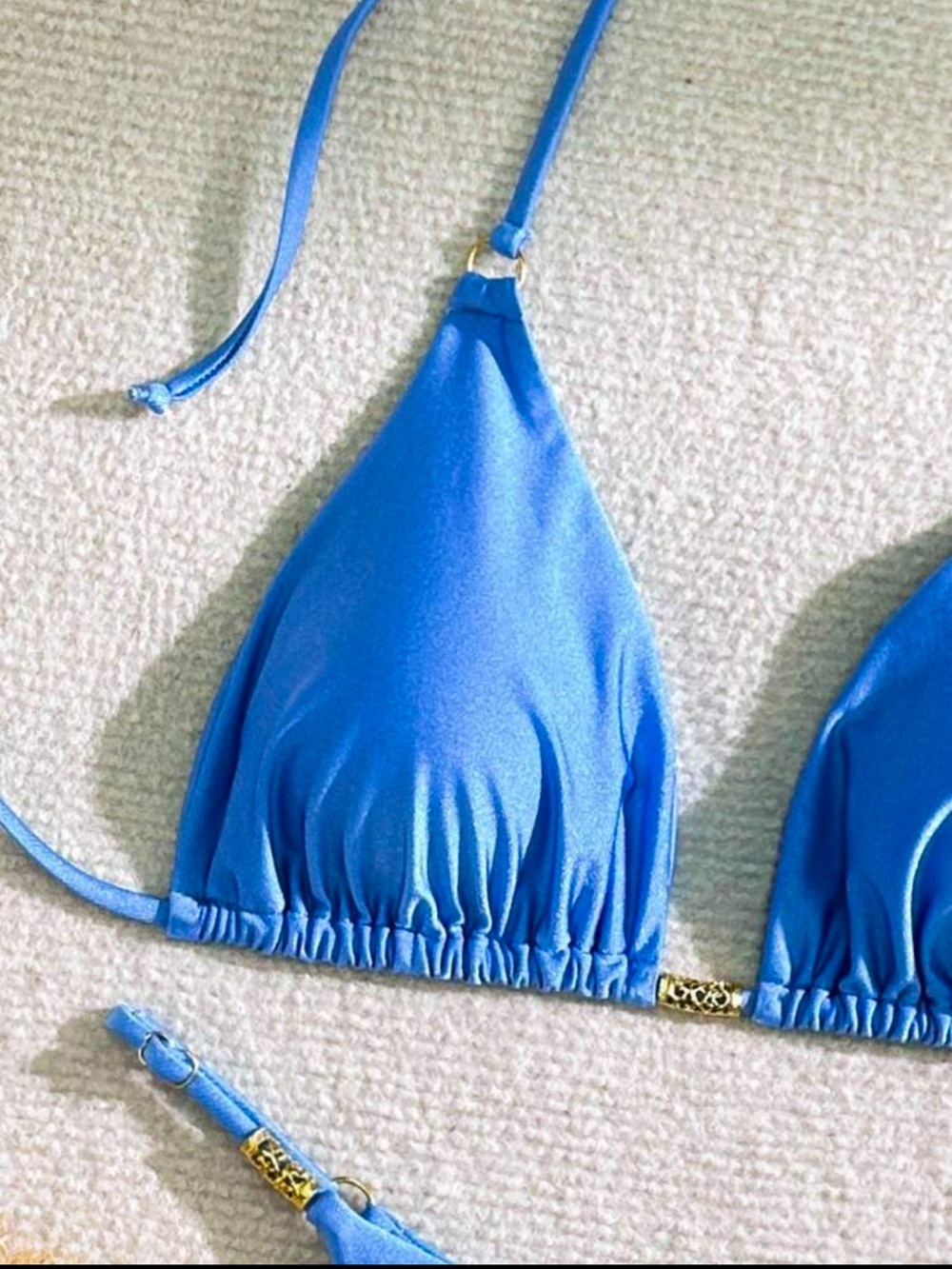 Triangle Bikini Set with Thong Bottoms in Sky Blue with Gold hardware NWOT - Picture 3 of 4